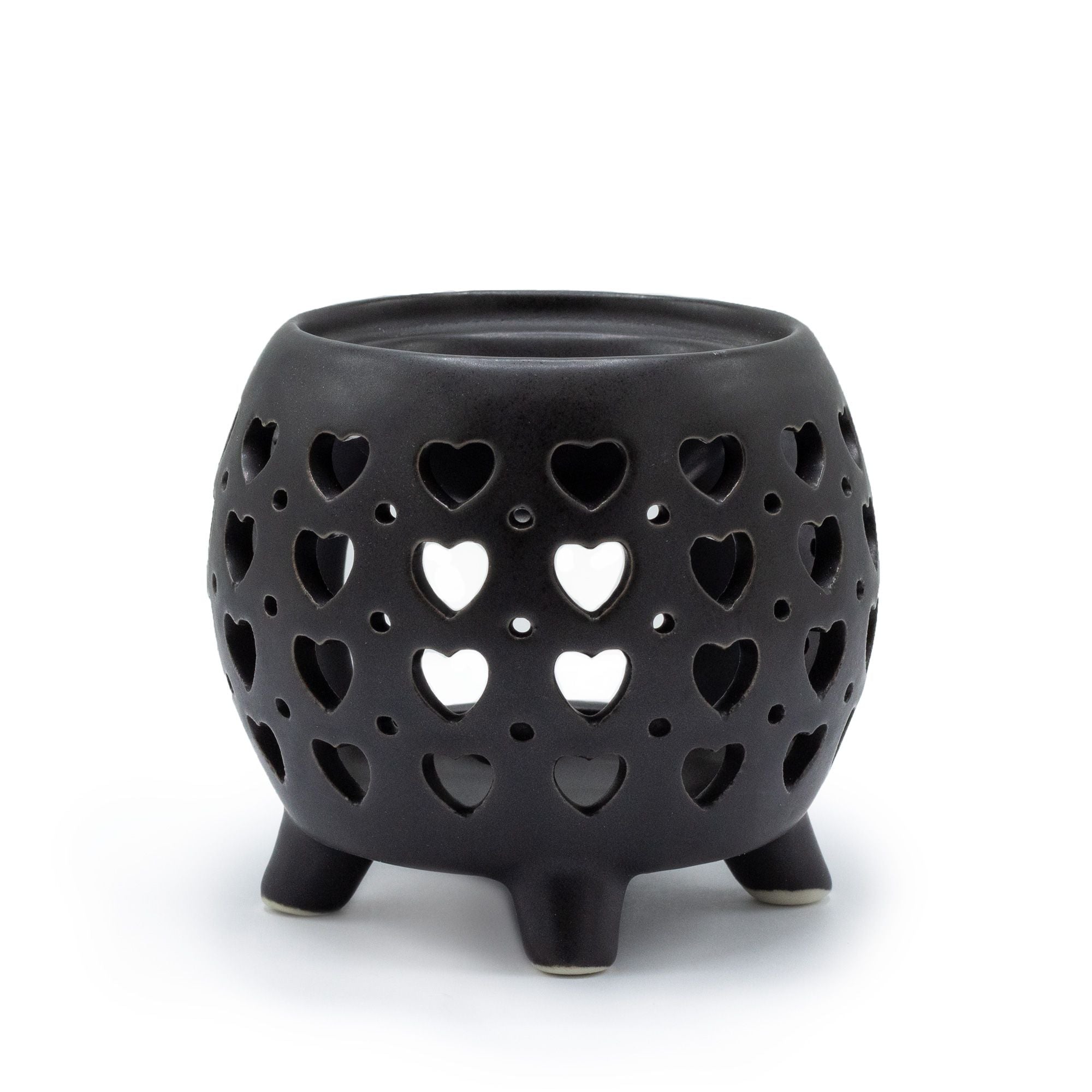 Squat Pot Oil Burner Multi Hearts – Matt Black – black oil burner, alternate product view 2