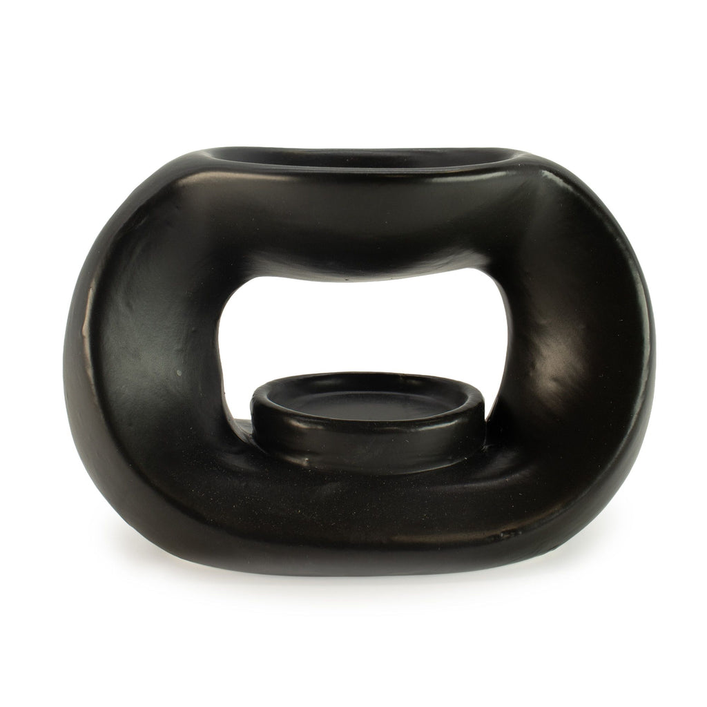 Ceramic Zen Oil Burner – Oval Pebble – Matt Black – black oil burner, alternate product view 2