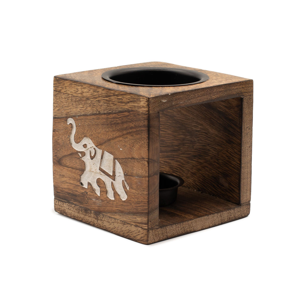 Square Mango Wood Oil Burner – Elephant – oil burner, main product view