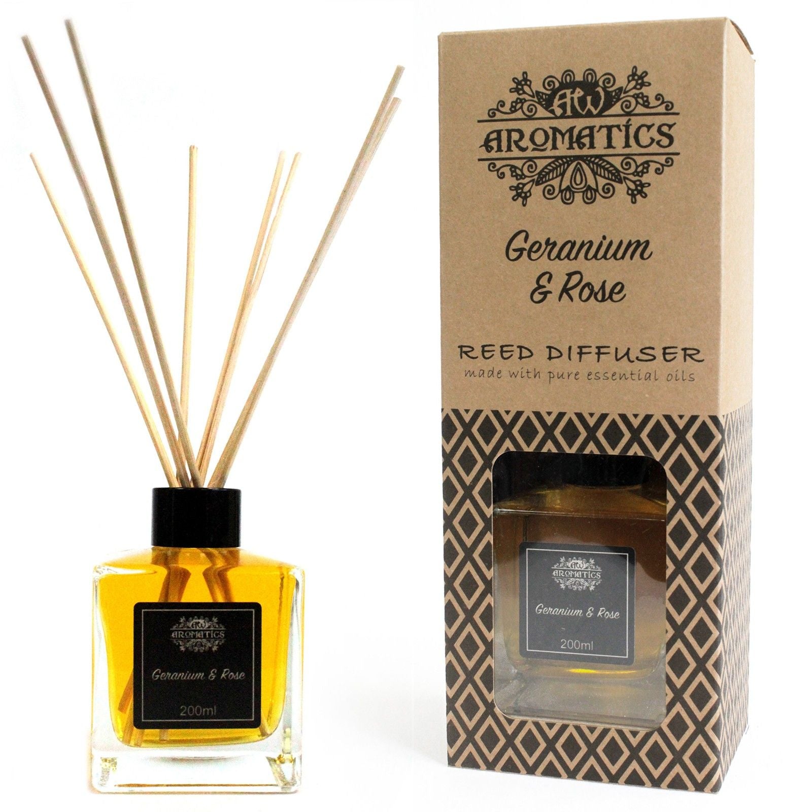 200ml Geranium & Rose Essential Oil Reed Diffuser – reed diffuser, main product view