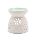 Classic White Oil Burner – Floral with Teal Well – white oil burner, main product view