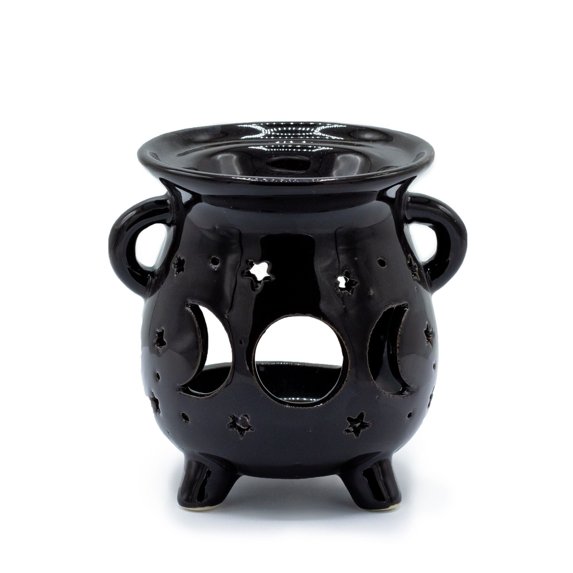 Cauldron Oil Burner – Moon Phase – Black – black oil burner, main product view