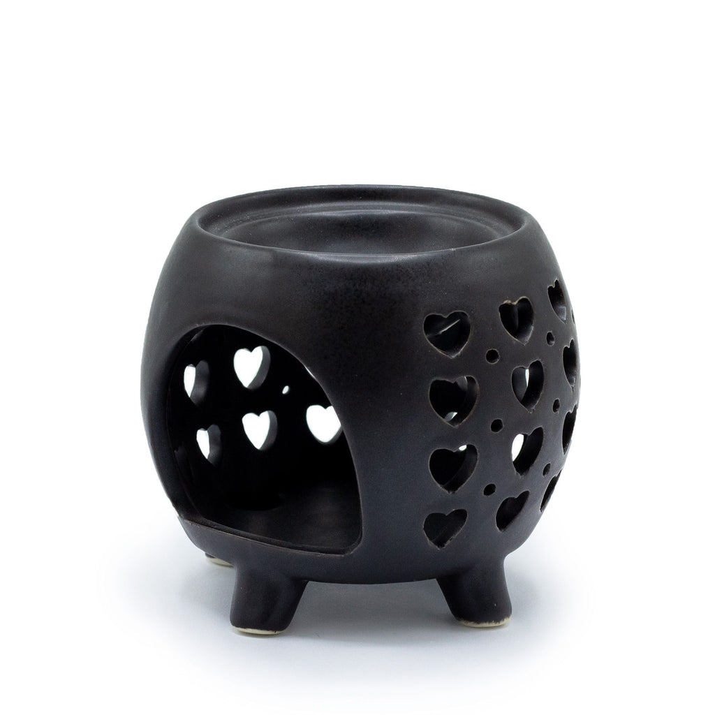 Squat Pot Oil Burner Multi Hearts – Matt Black – black oil burner, main product view