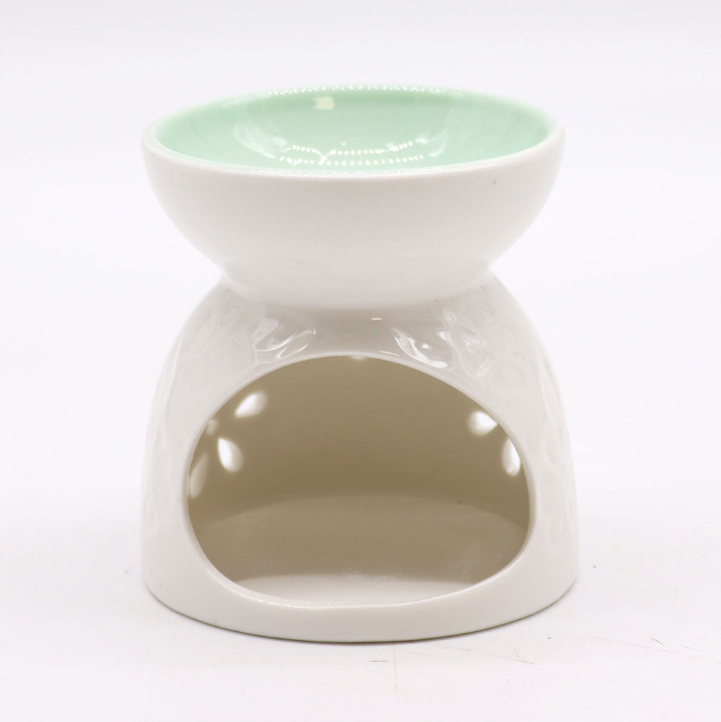 Classic White Oil Burner – Floral with Teal Well – white oil burner, alternate product view 3