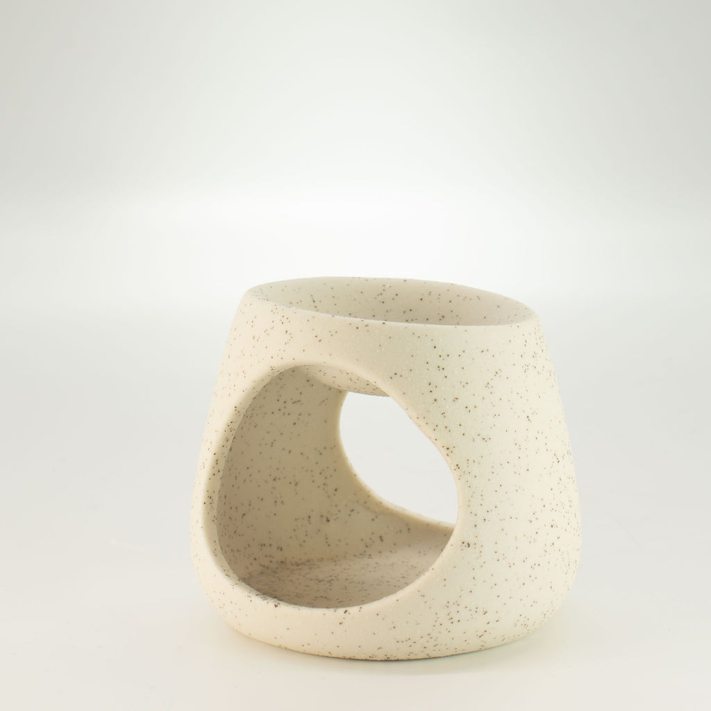 Ceramic Zen Oil Burner – Round Pebble – Speckled Off – White – white oil burner, alternate product view 3