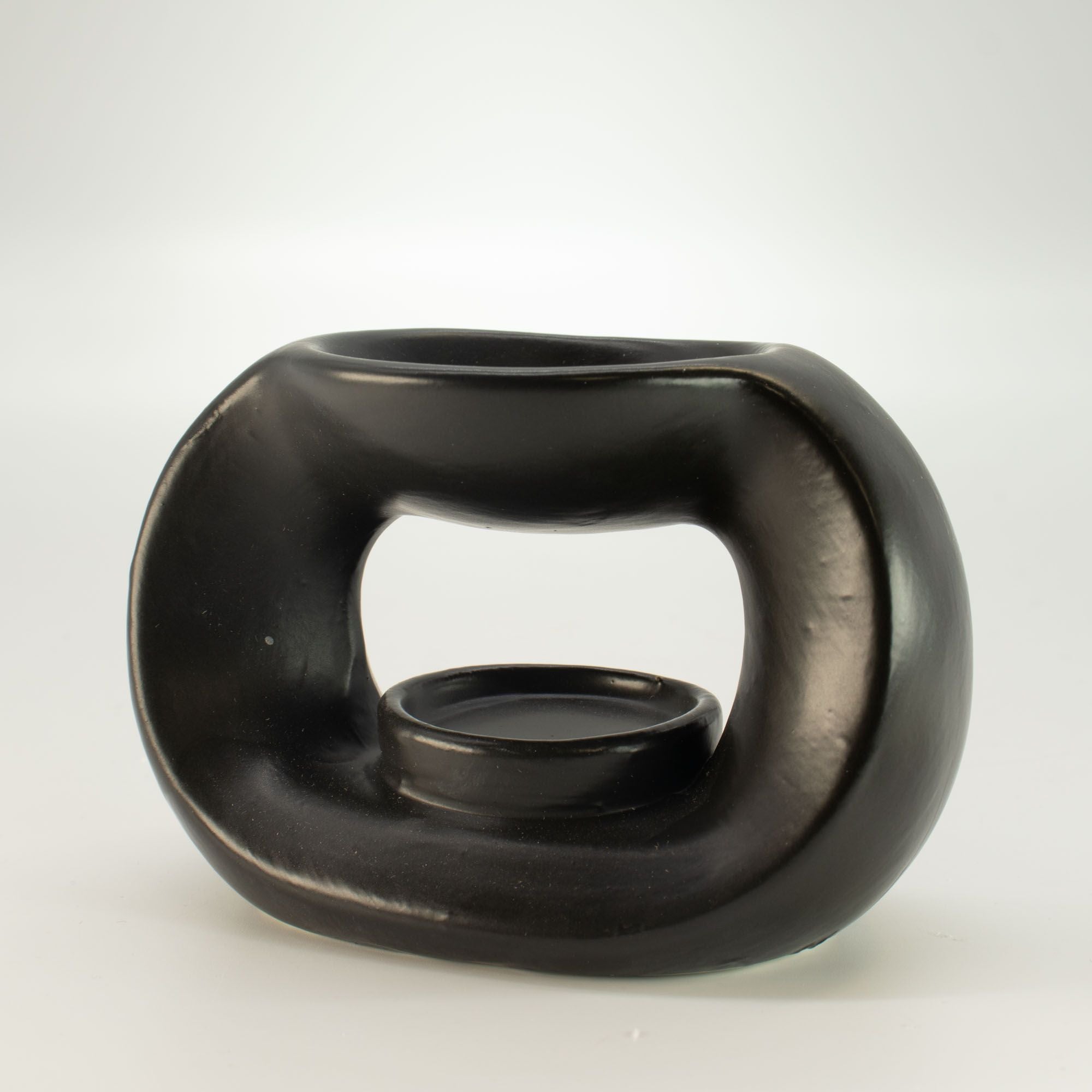 Ceramic Zen Oil Burner – Oval Pebble – Matt Black – black oil burner, alternate product view 3