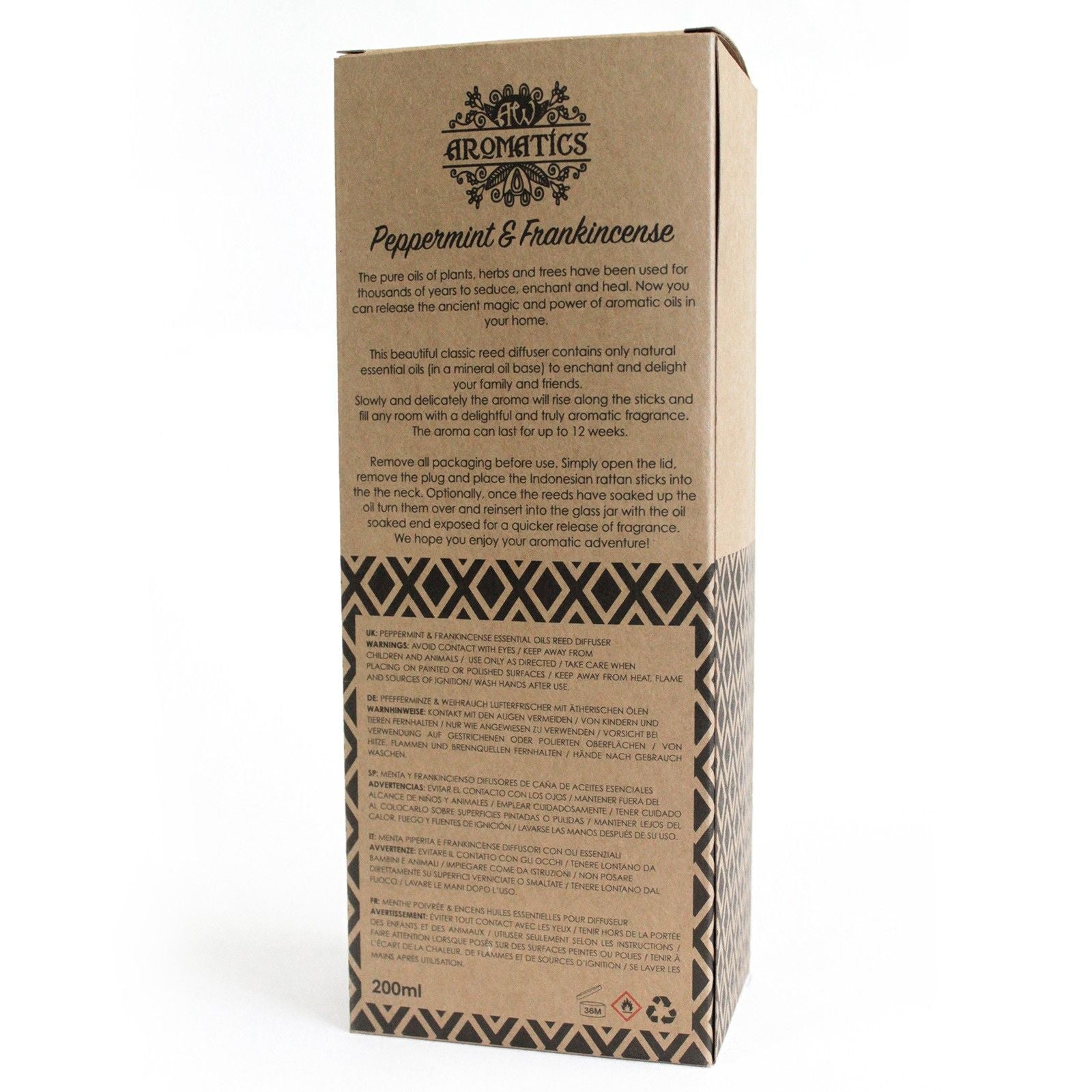 200ml Peppermint & Frankincense Essential Oil Reed Diffuser – reed diffuser, alternate product view 4