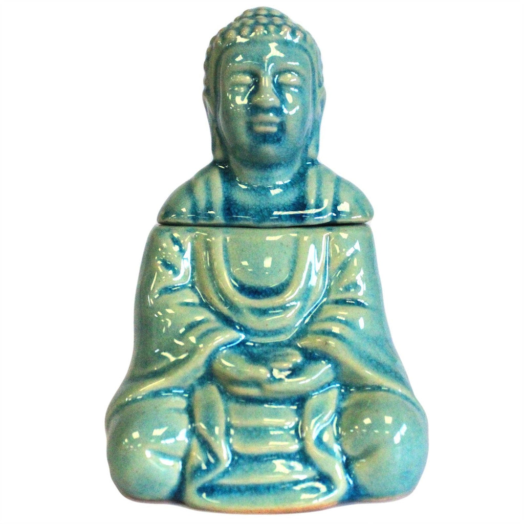 Sitting Buddha Oil Burner – Blue – blue oil burner, alternate product view 2