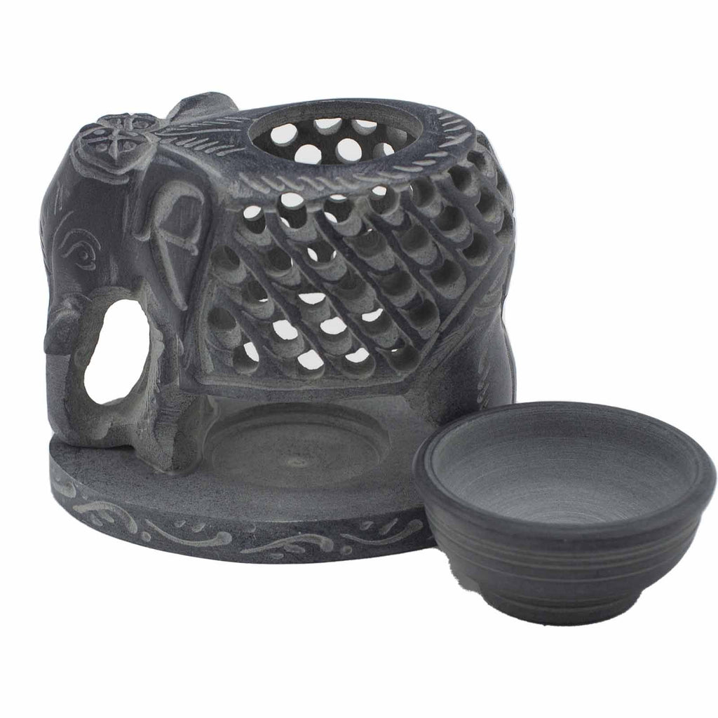 Soapstone Oil Burner 10.5cm – Standing Elephant – oil burner, alternate product view 2