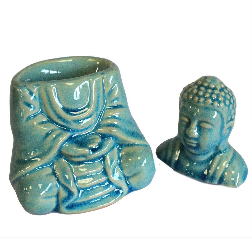 Sitting Buddha Oil Burner – Blue – blue oil burner, alternate product view 6