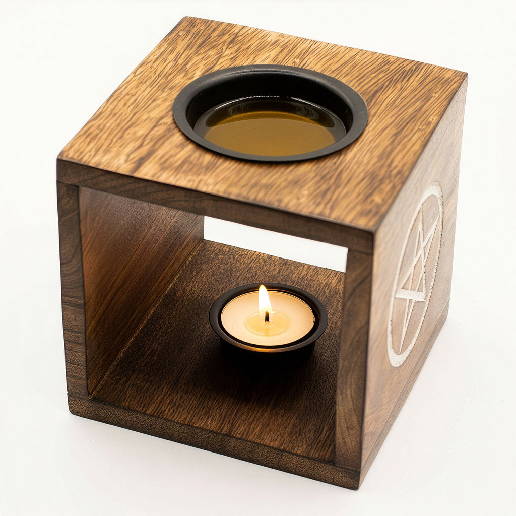 Large Square Mango Wood Oil Burner – Tree of Life – oil burner, alternate product view 3