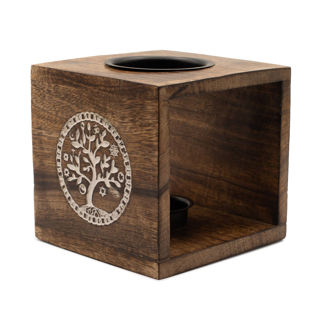 Large Square Mango Wood Oil Burner – Tree of Life – oil burner, alternate product view 4