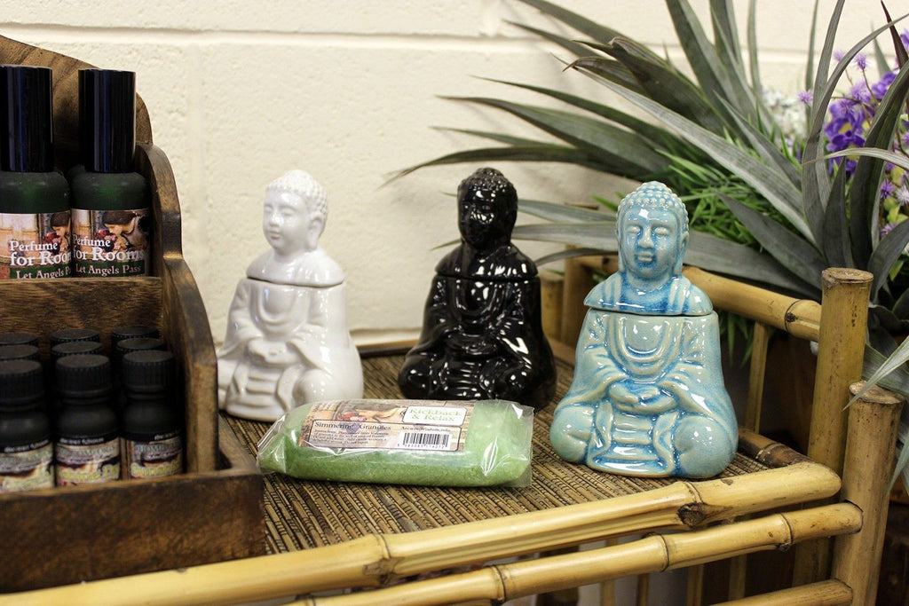 Sitting Buddha Oil Burner – Black – black oil burner, alternate product view 4