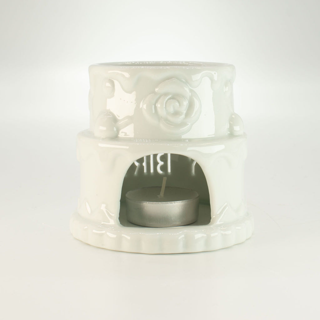 Ceramic Cake Oil Burner – HAPPY BIRTHDAY – White – white oil burner, alternate product view 4