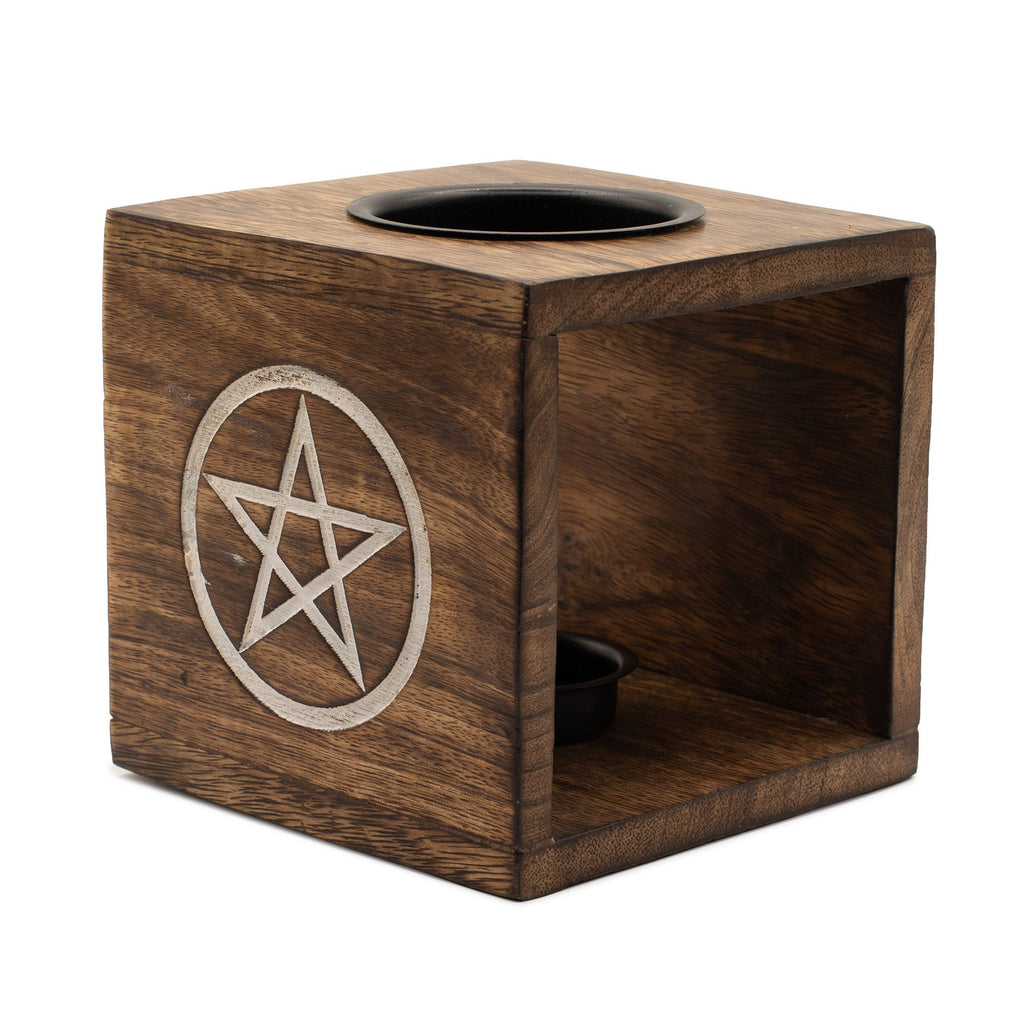 Large Square Mango Wood Oil Burner – Pentagon – oil burner, alternate product view 5