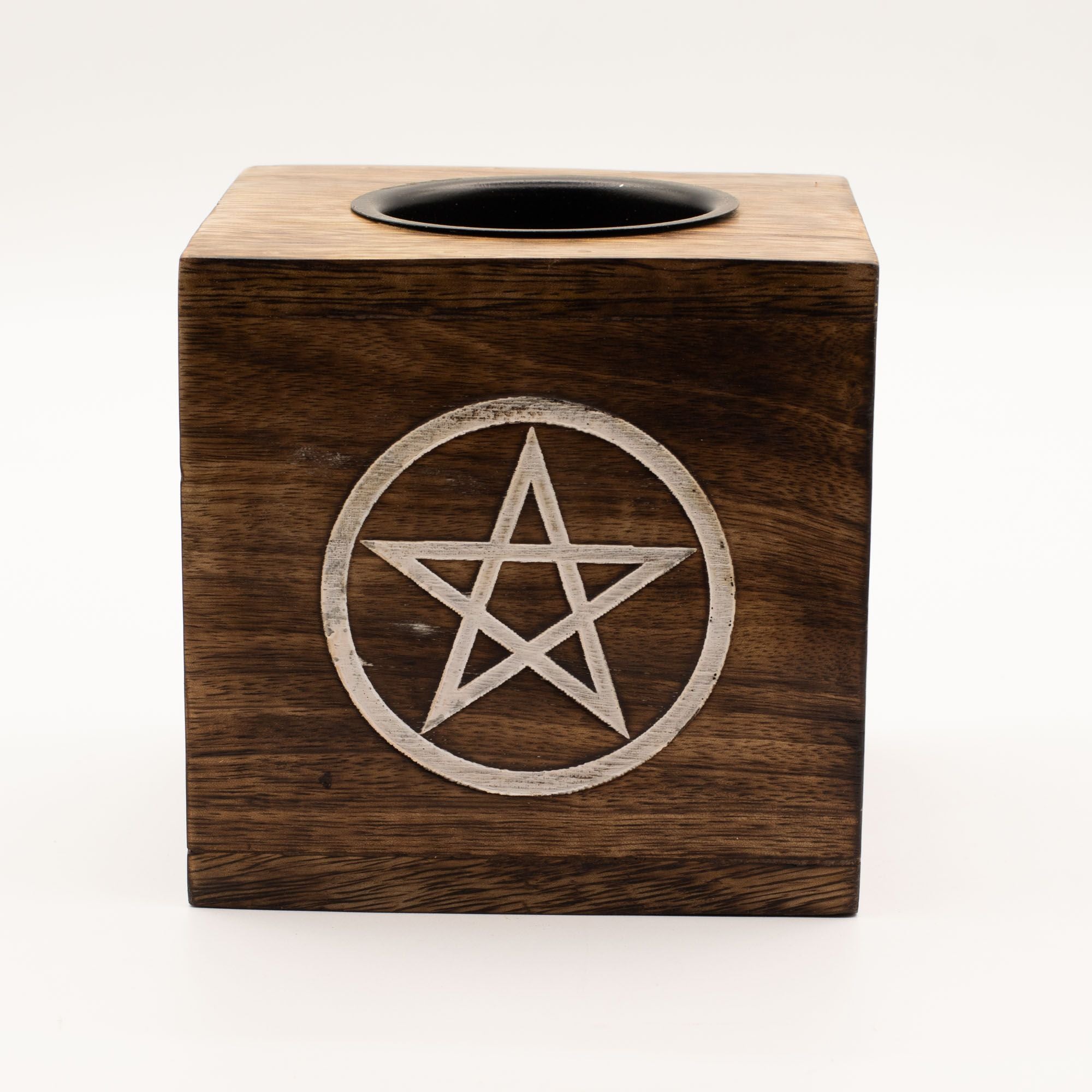 Large Square Mango Wood Oil Burner – Pentagon – oil burner, alternate product view 4