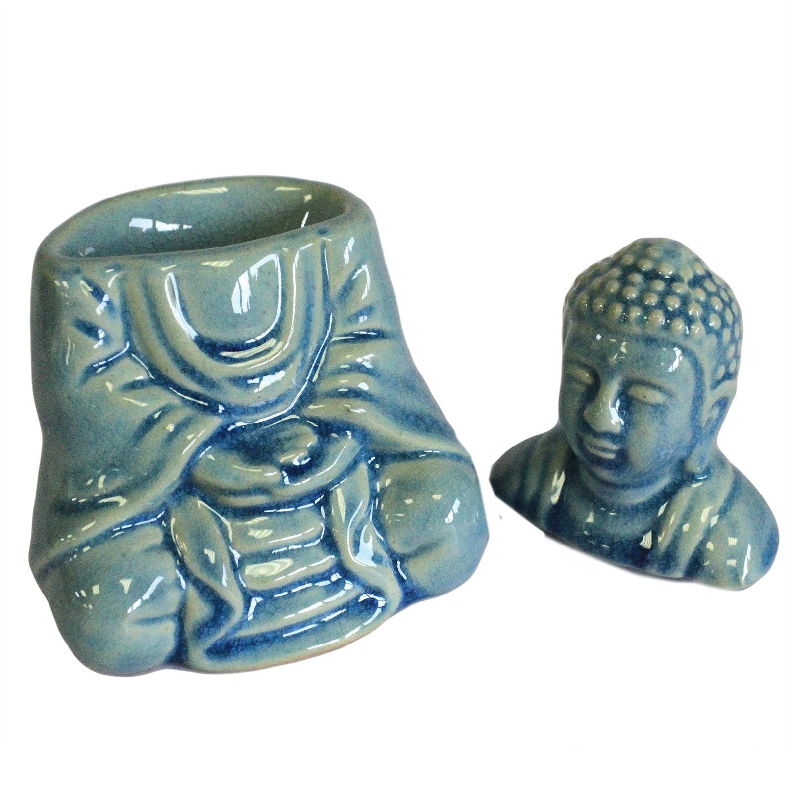 Sitting Buddha Oil Burner – Blue – blue oil burner, alternate product view 3