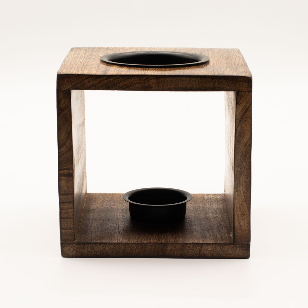 Large Square Mango Wood Oil Burner – Pentagon – oil burner, main product view