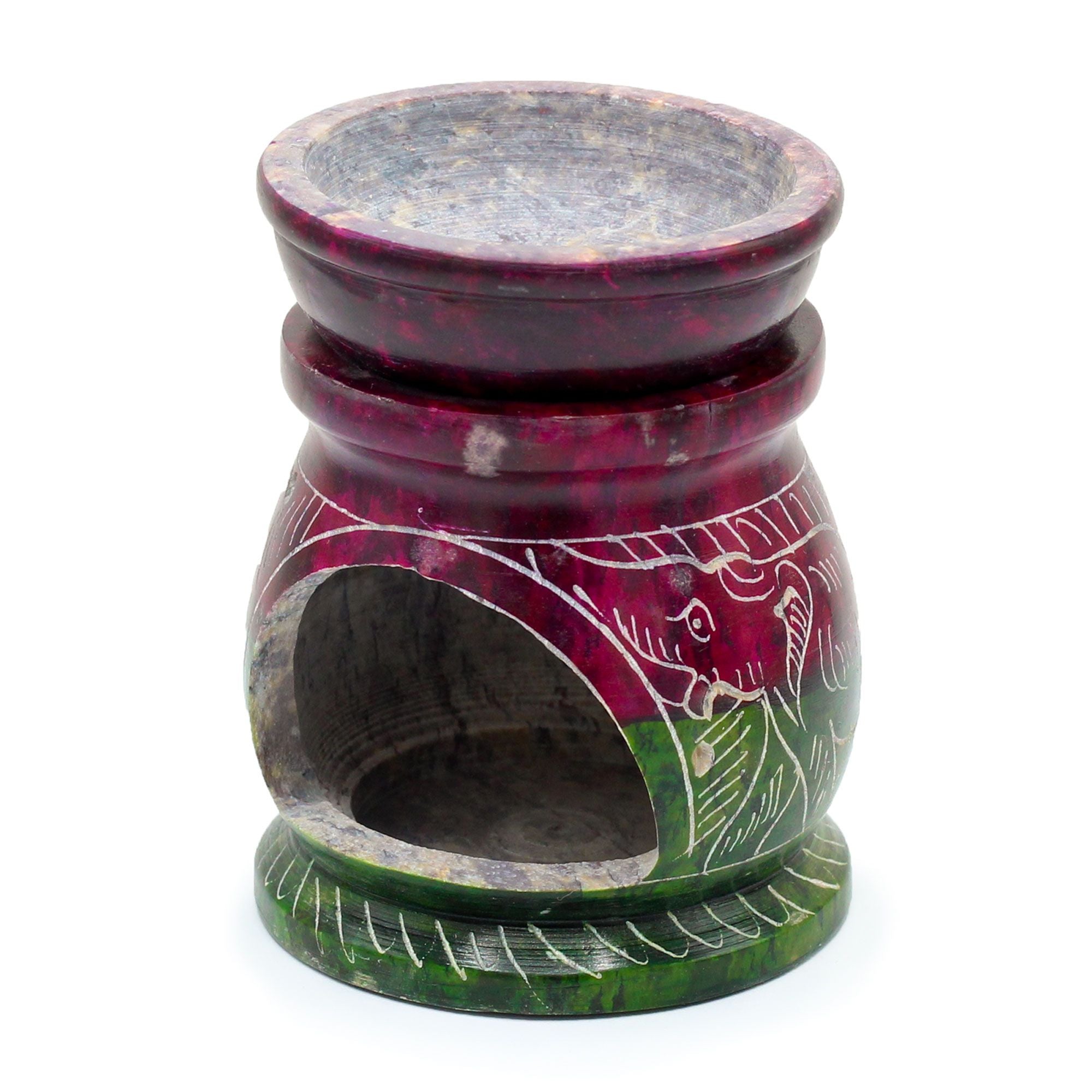Small Coloured Soapstone Oil Burner 8cm – Om & Elephant – oil burner, alternate product view 2