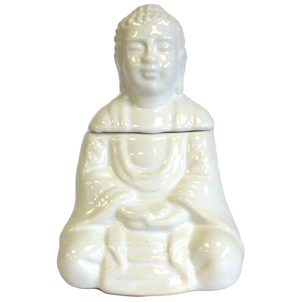 Sitting Buddha Oil Burner – White – white oil burner, main product view