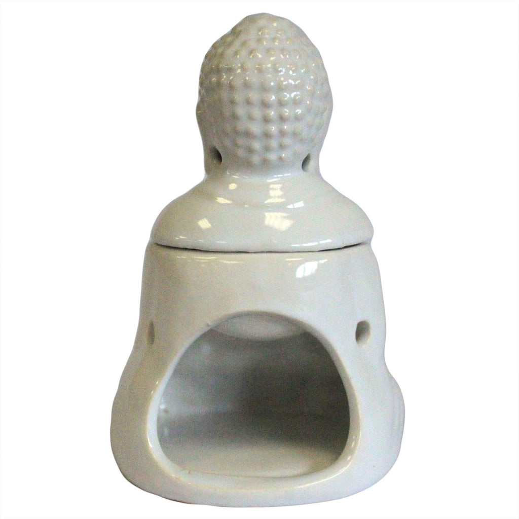 Sitting Buddha Oil Burner – White – white oil burner, alternate product view 3
