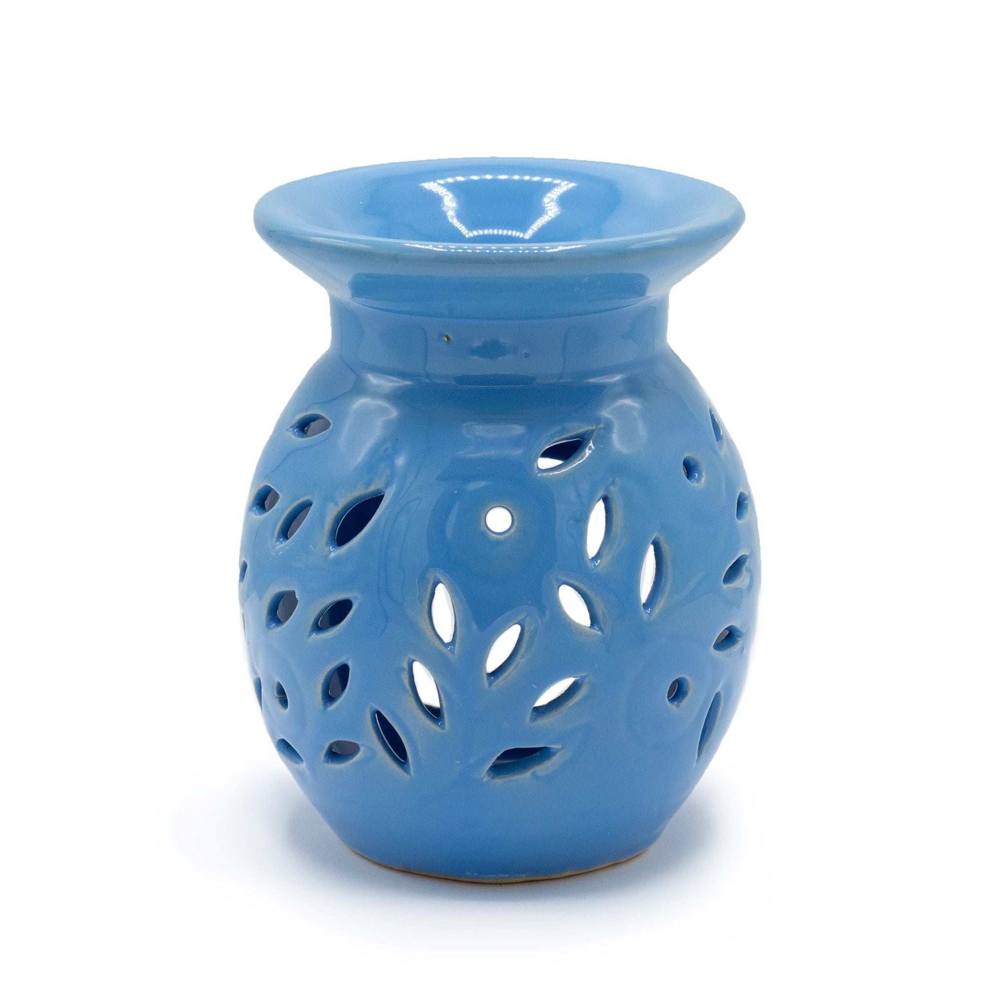 Floral Oil Burner – Blue – blue oil burner, alternate product view 2