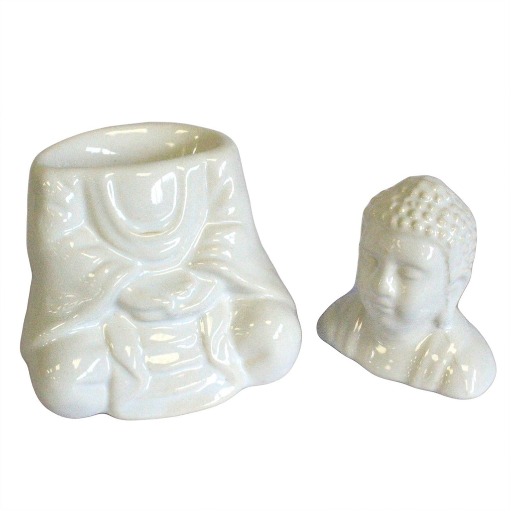 Sitting Buddha Oil Burner – White – white oil burner, alternate product view 2