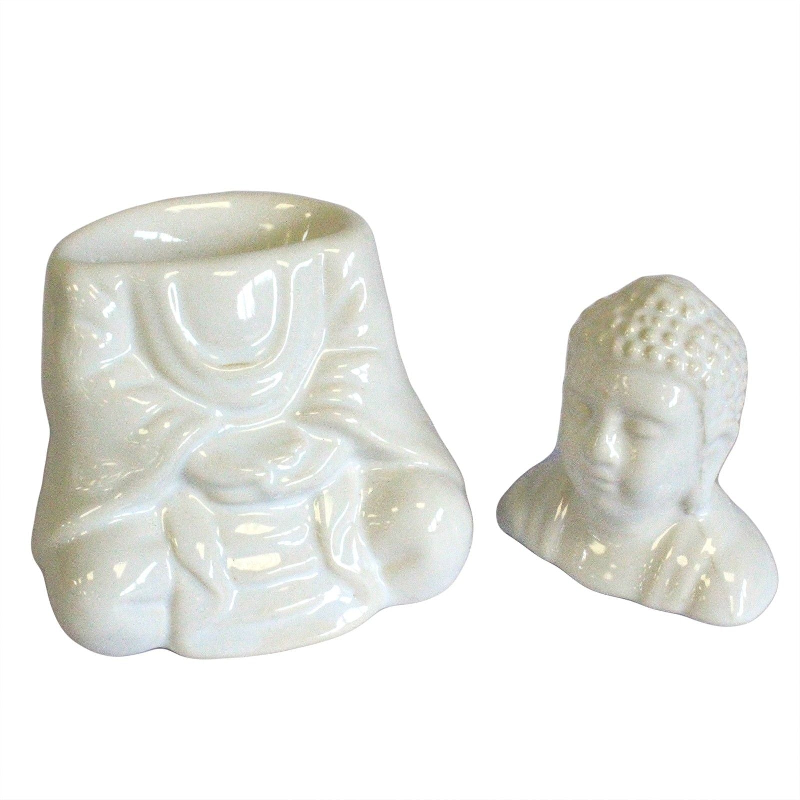 Sitting Buddha Oil Burner – White – white oil burner, alternate product view 2