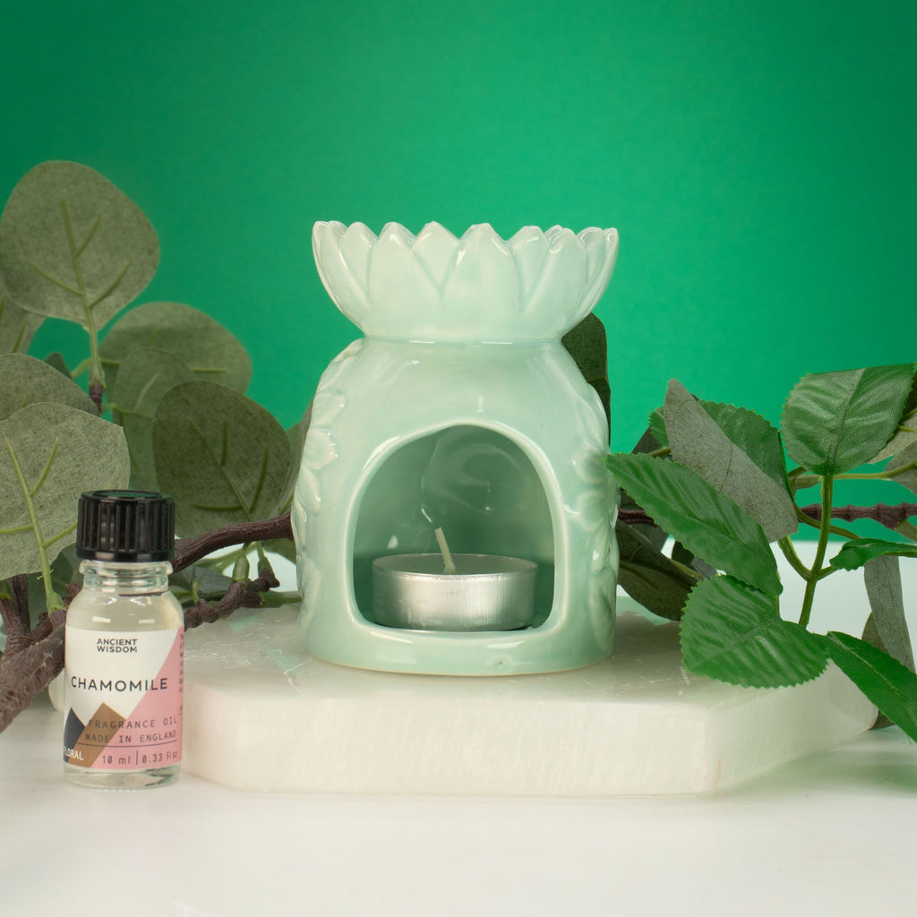 Ceramic Sunflower Oil Burner – Pastel Green – green oil burner, alternate product view 5