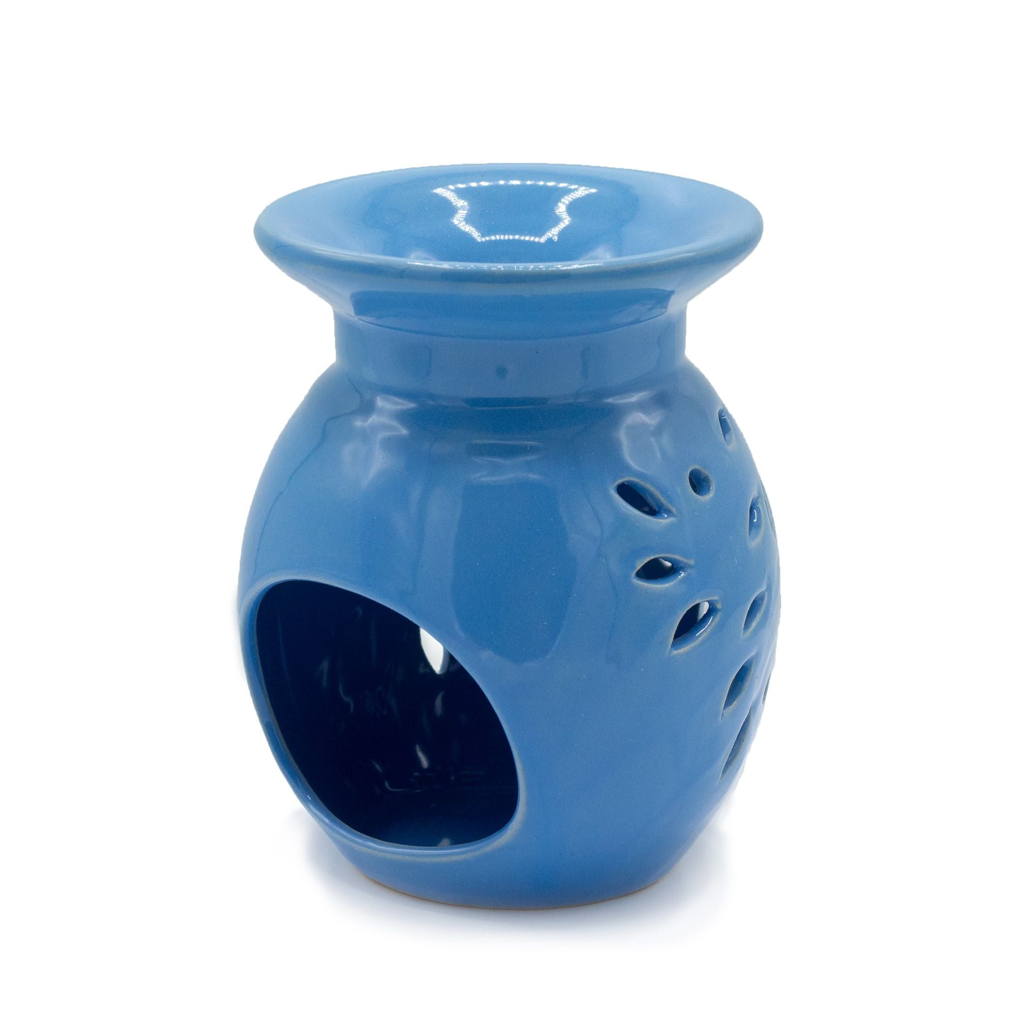 Floral Oil Burner – Blue – blue oil burner, main product view