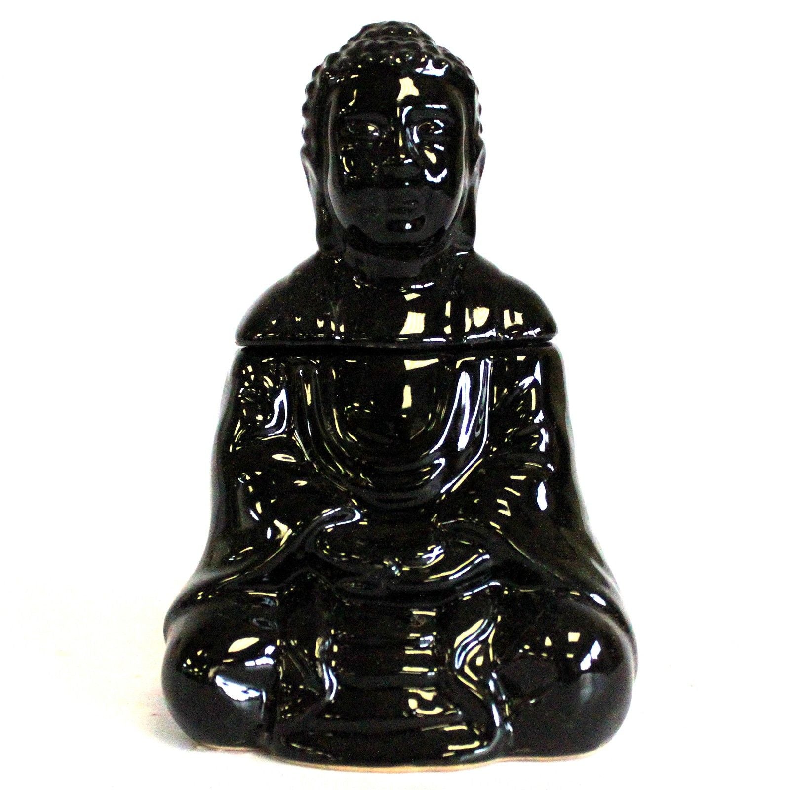 Sitting Buddha Oil Burner – Black – black oil burner, main product view