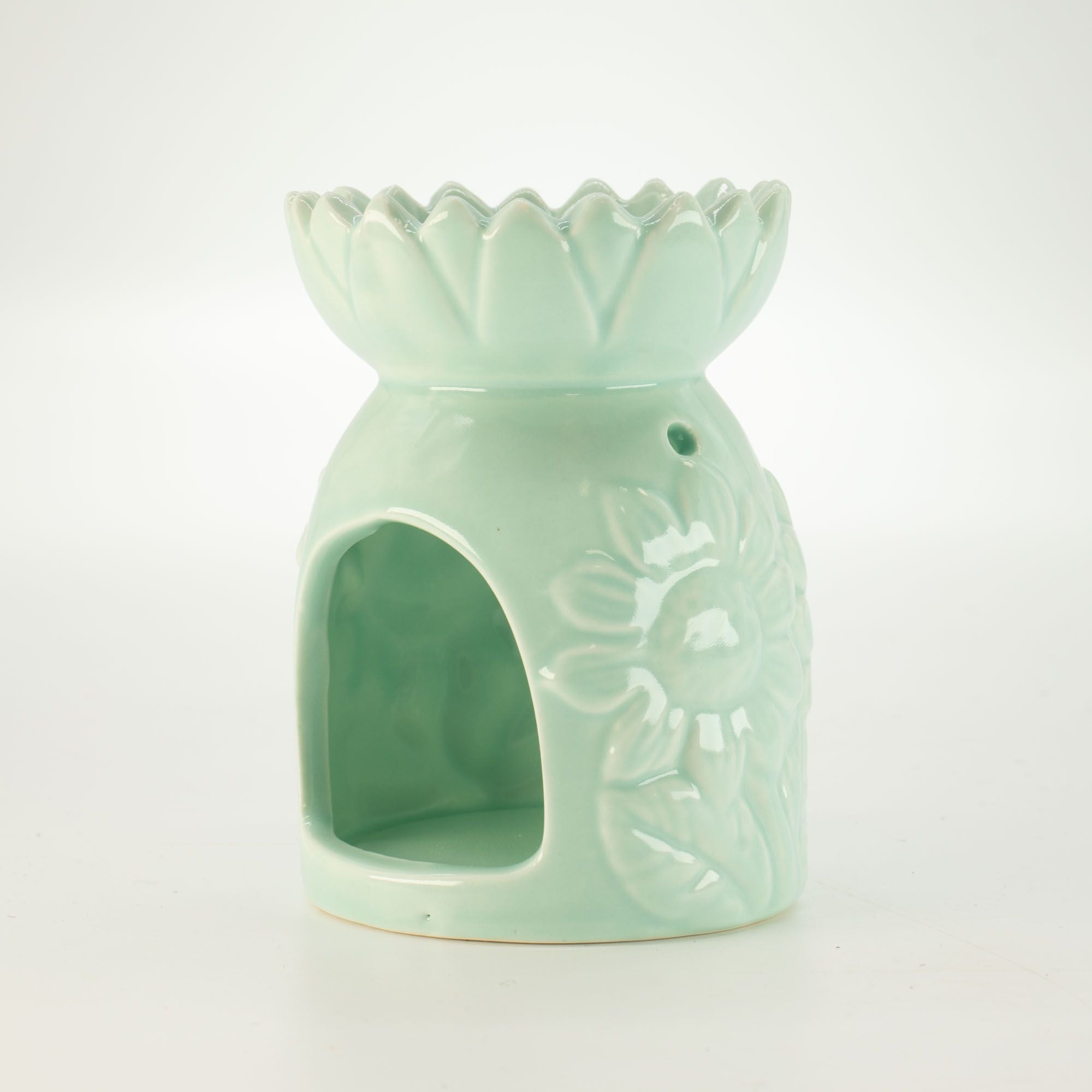 Ceramic Sunflower Oil Burner – Pastel Green – green oil burner, alternate product view 2