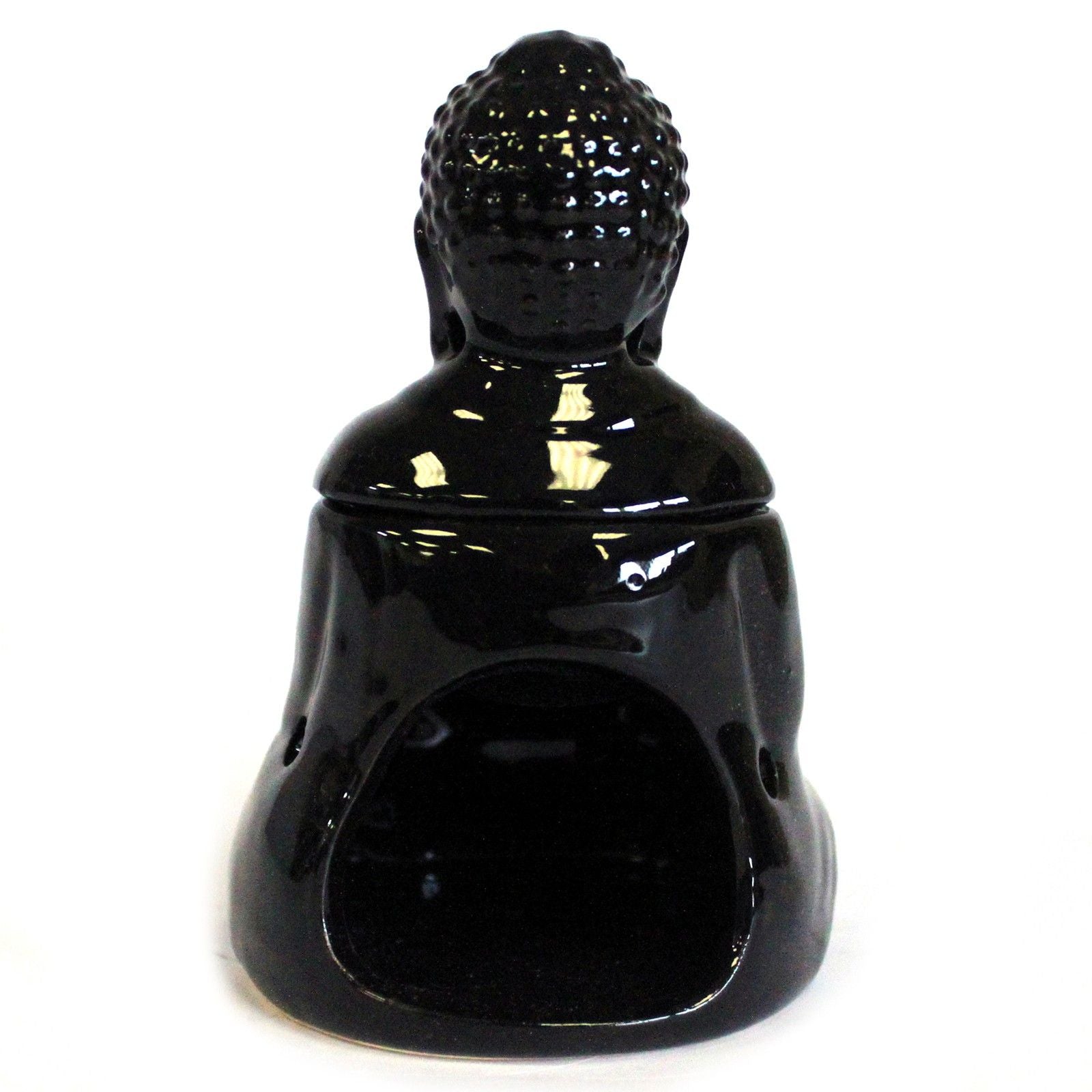 Sitting Buddha Oil Burner – Black – black oil burner, alternate product view 3
