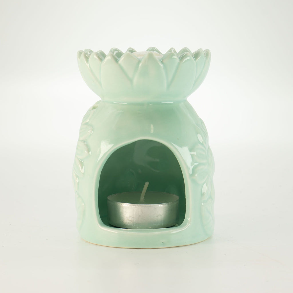 Ceramic Sunflower Oil Burner – Pastel Green – green oil burner, alternate product view 3