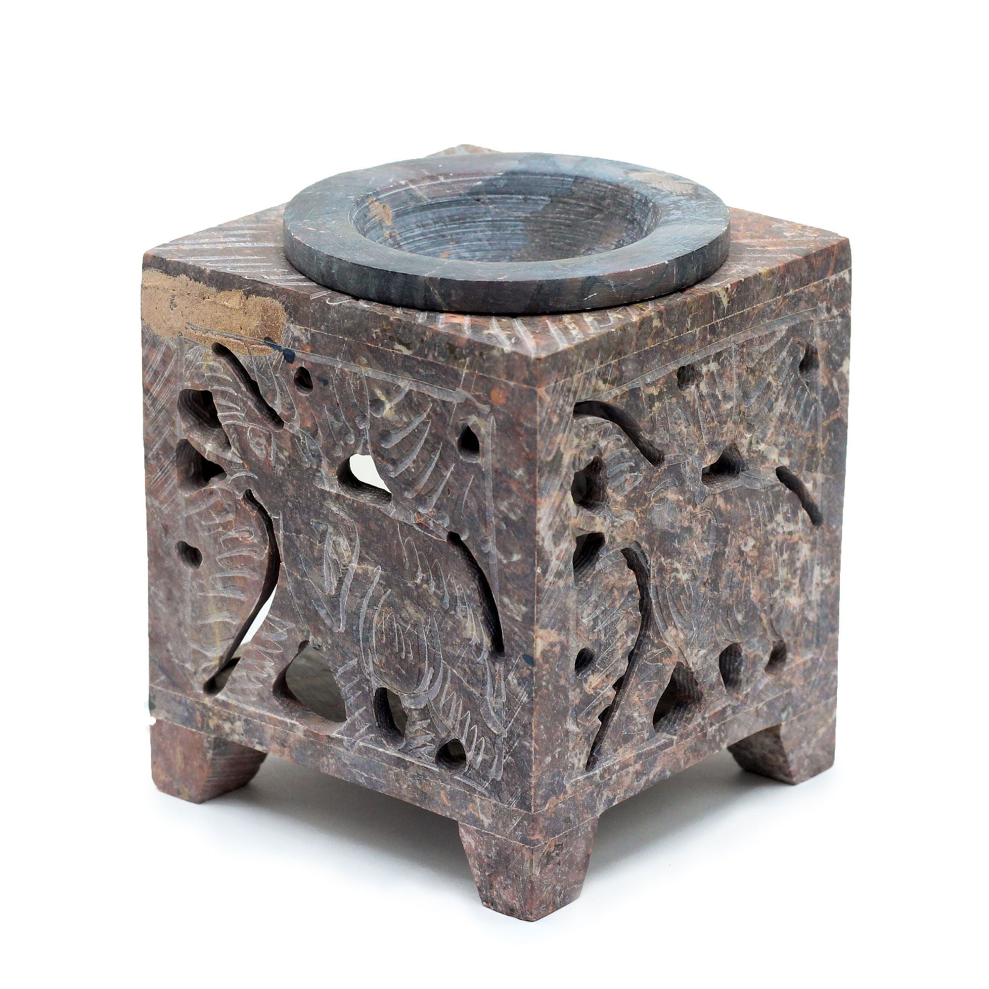 Square Soapstone Oil Burner 10x7.5cm – Elephant – oil burner, main product view
