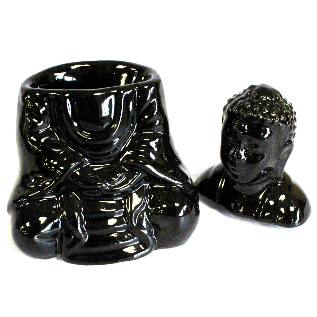 Sitting Buddha Oil Burner – Black – black oil burner, alternate product view 2