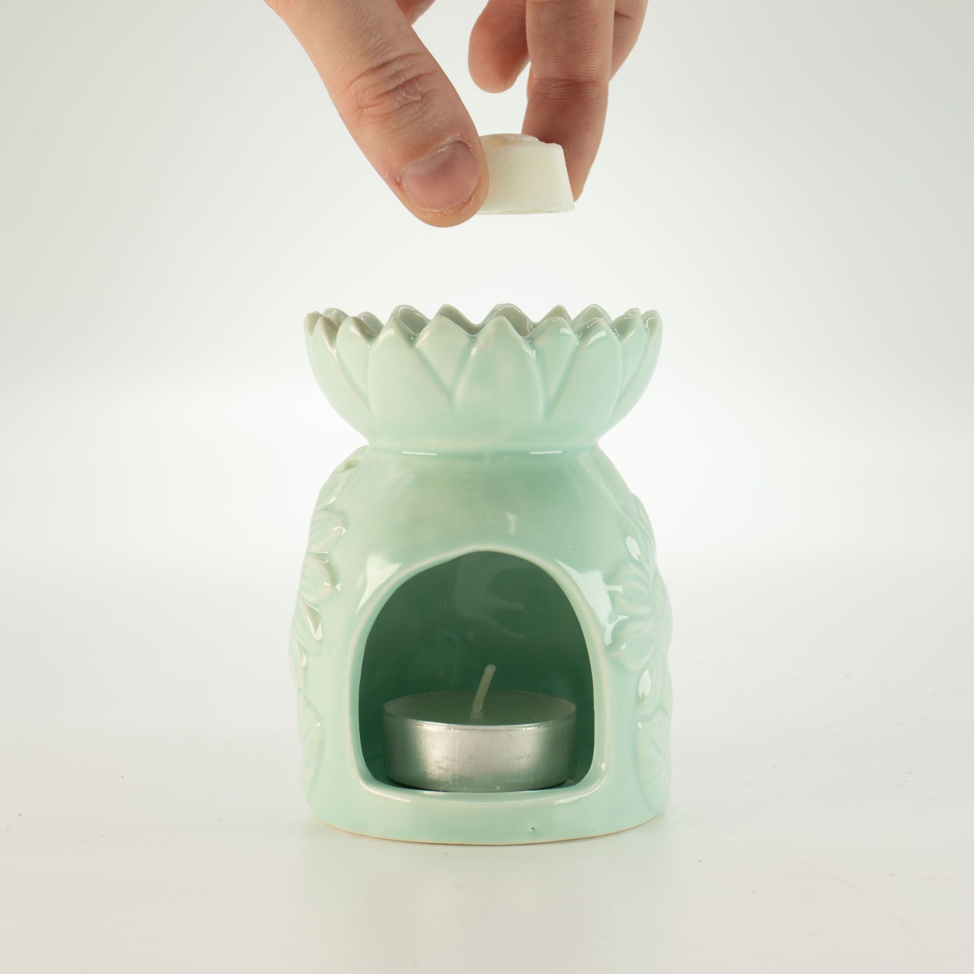 Ceramic Sunflower Oil Burner – Pastel Green – green oil burner, alternate product view 4