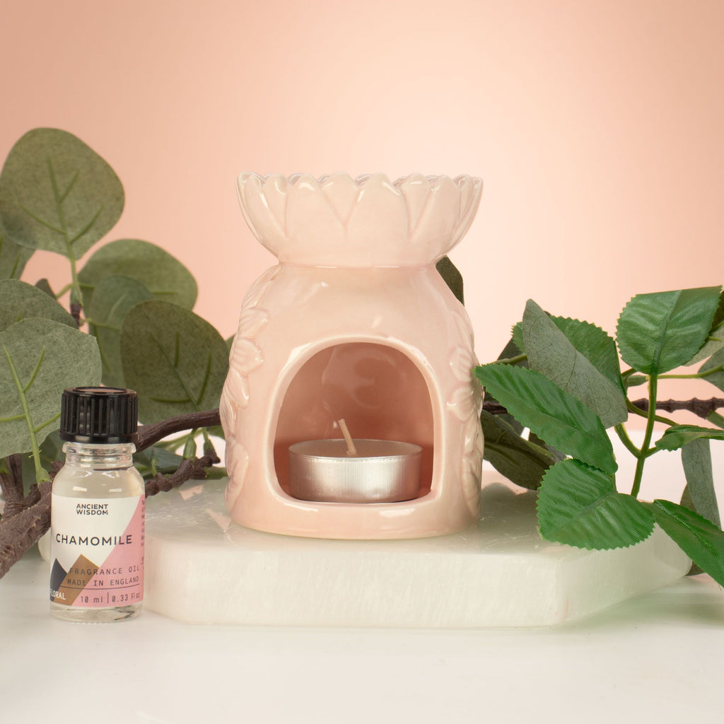Ceramic Sunflower Oil Burner – Pastel Pink – pink oil burner, alternate product view 2