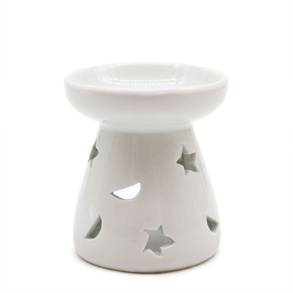 Sm Classic White Oil Burner – Moon & Star – white oil burner, alternate product view 3