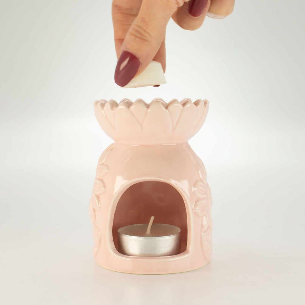 Ceramic Sunflower Oil Burner – Pastel Pink – pink oil burner, alternate product view 5