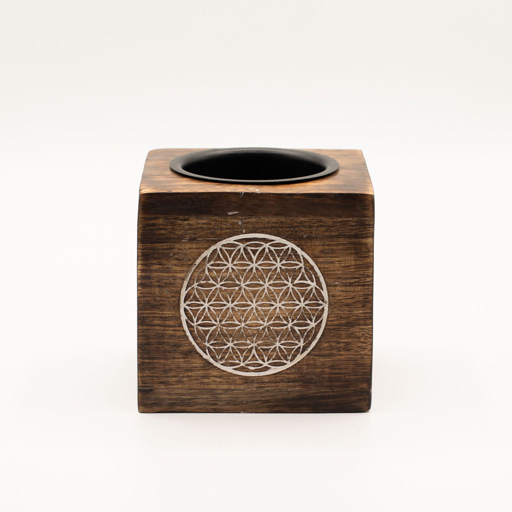 Square Mango Wood Oil Burner – Flower of Life – oil burner, alternate product view 5