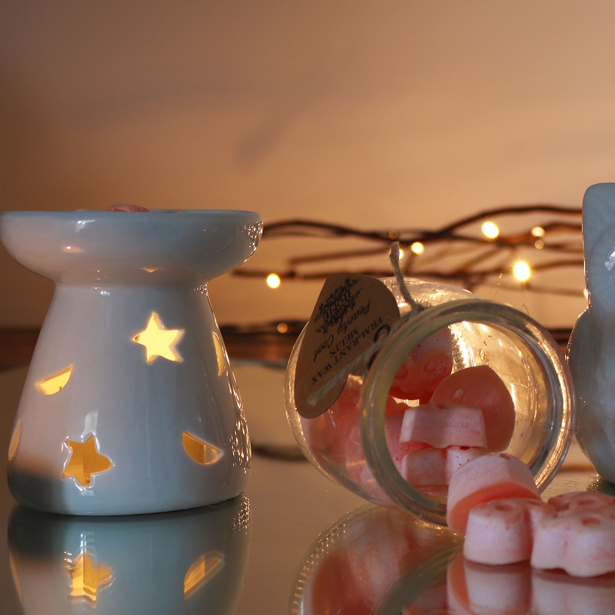 Sm Classic White Oil Burner – Moon & Star – white oil burner, alternate product view 2