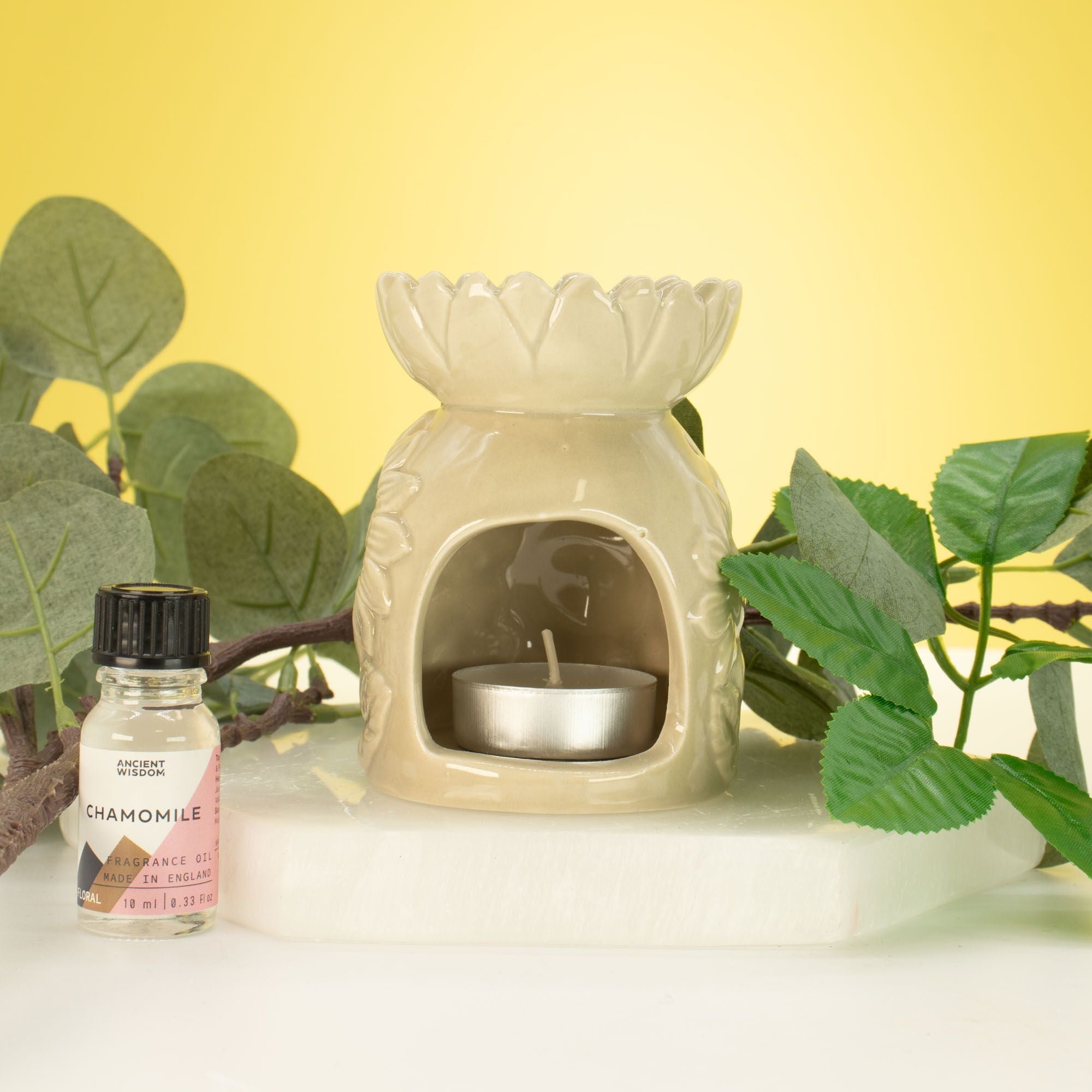 Ceramic Sunflower Oil Burner – Pastel Beige – oil burner, alternate product view 2