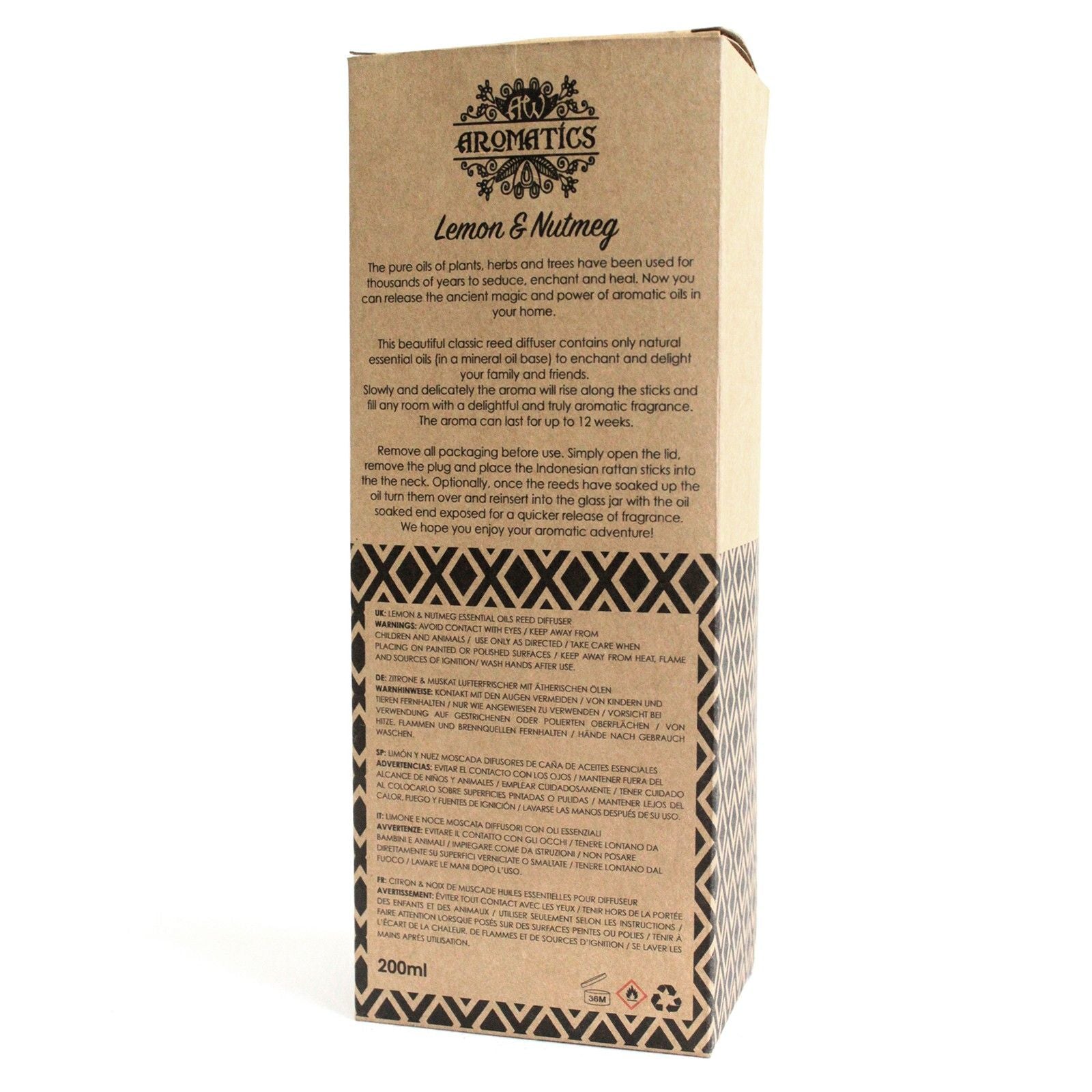 200ml Lemon & Nutmeg Essential Oil Reed Diffuser – reed diffuser, alternate product view 2